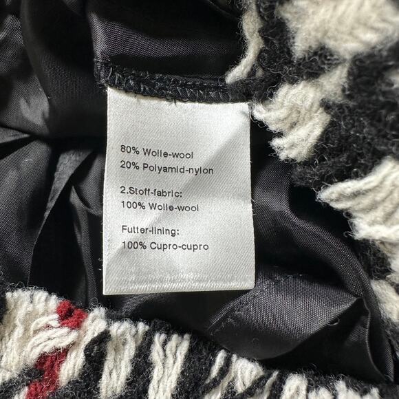 Akris Punto NWT Houndstooth Black White Red Wool Blend Fringe Mini Skirt Size 8 - Picture 9 of 12